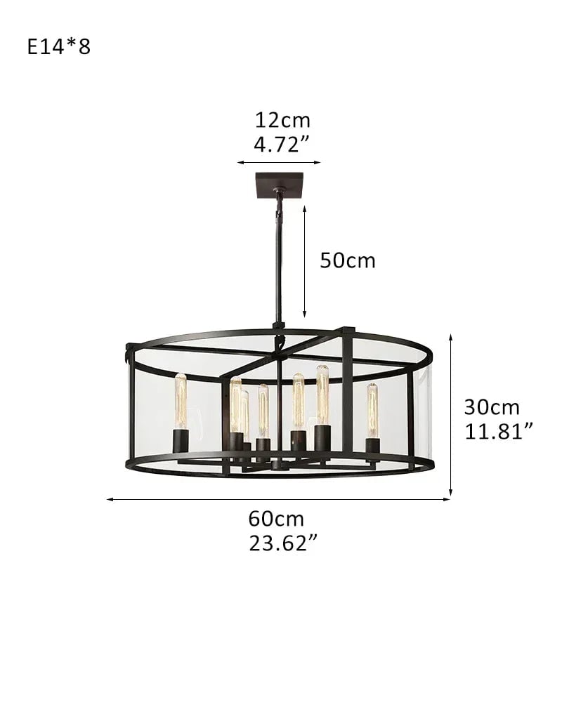 Rockport Series Geometric Chandelier | Geometric Lantern Tempered glass and sleek metal frame, Brushed brass and black steel for Grand entryways and dining rooms R-L60*H30CM L23.62“*H11.81" Black American Vintage chandelier lamp