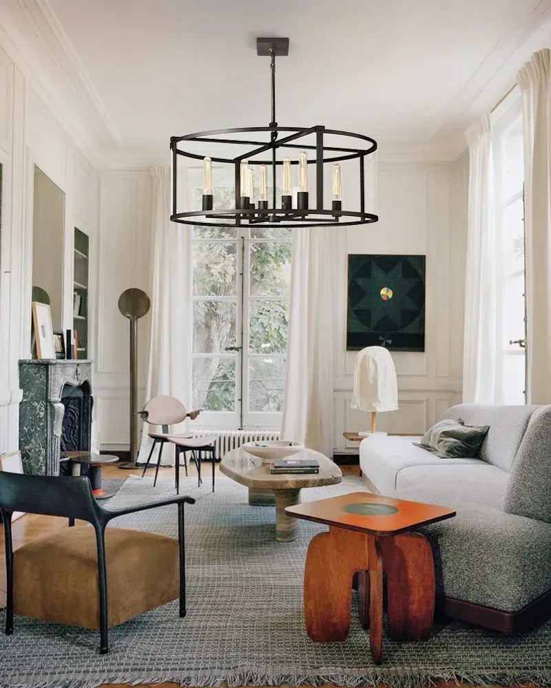 Rockport Series Geometric Chandelier | Geometric Lantern Tempered glass and sleek metal frame, Brushed brass and black steel for Grand entryways and dining rooms American Vintage chandelier lamp