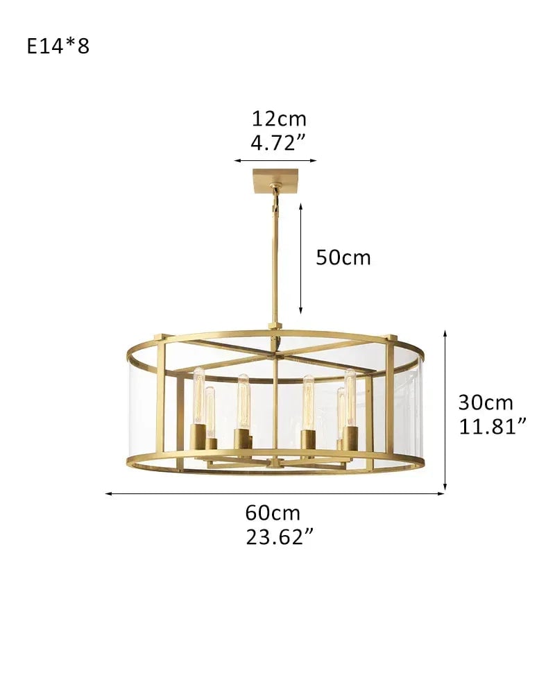 Rockport Series Geometric Chandelier | Geometric Lantern Tempered glass and sleek metal frame, Brushed brass and black steel for Grand entryways and dining rooms R-L60*H30CM L23.62“*H11.81" Gold American Vintage chandelier lamp