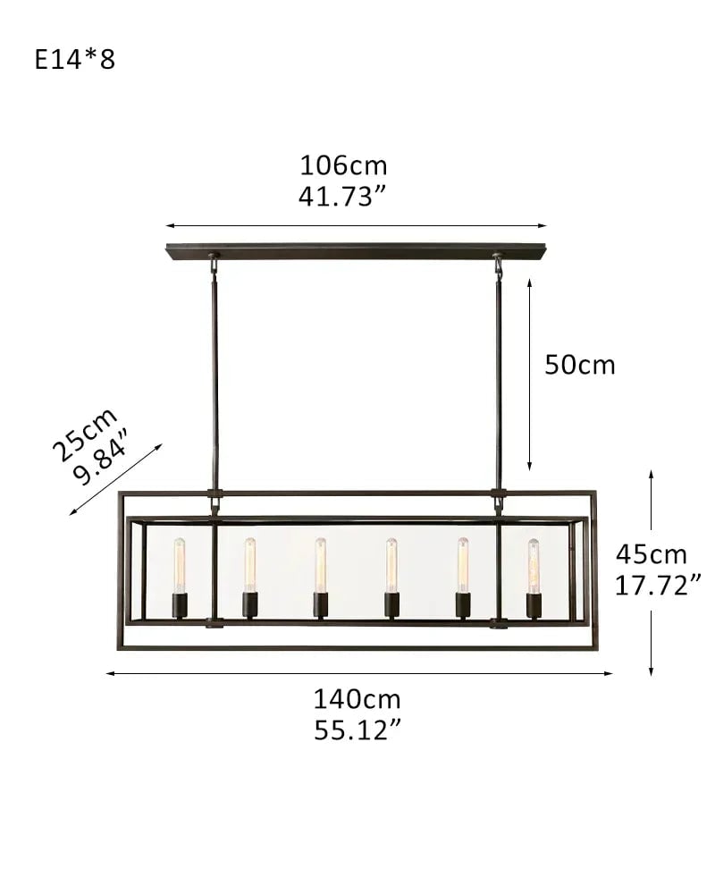 Rockport Series Geometric Chandelier | Rectangular Lantern Tempered glass and sleek metal frame, Brushed brass and black steel for Grand entryways and dining rooms L-L140*W25*H43CM L55.12“*W9.84"*H16.93" Black American Vintage chandelier lamp
