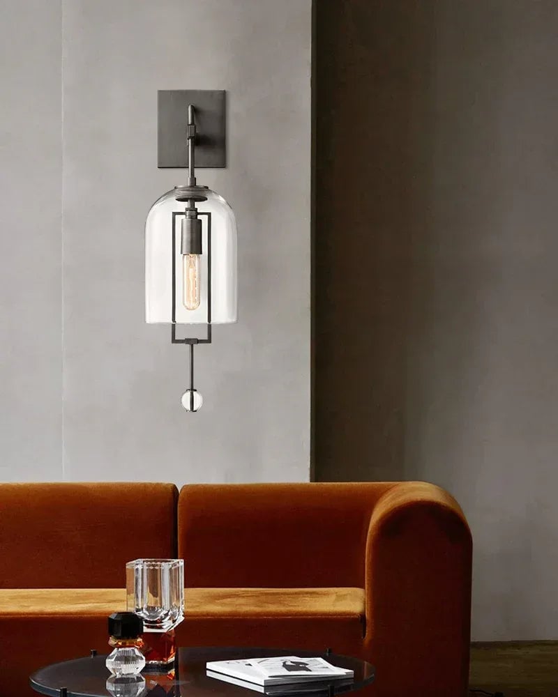 Rockport Series Geometric Wall Sconce | Sculptural Stems Ribbed borosilicate glass and lacquered metal, Brushed Brass accents for Dining rooms, lobbies, and modern open spaces Flush Mounted Wall Sconce Lamp