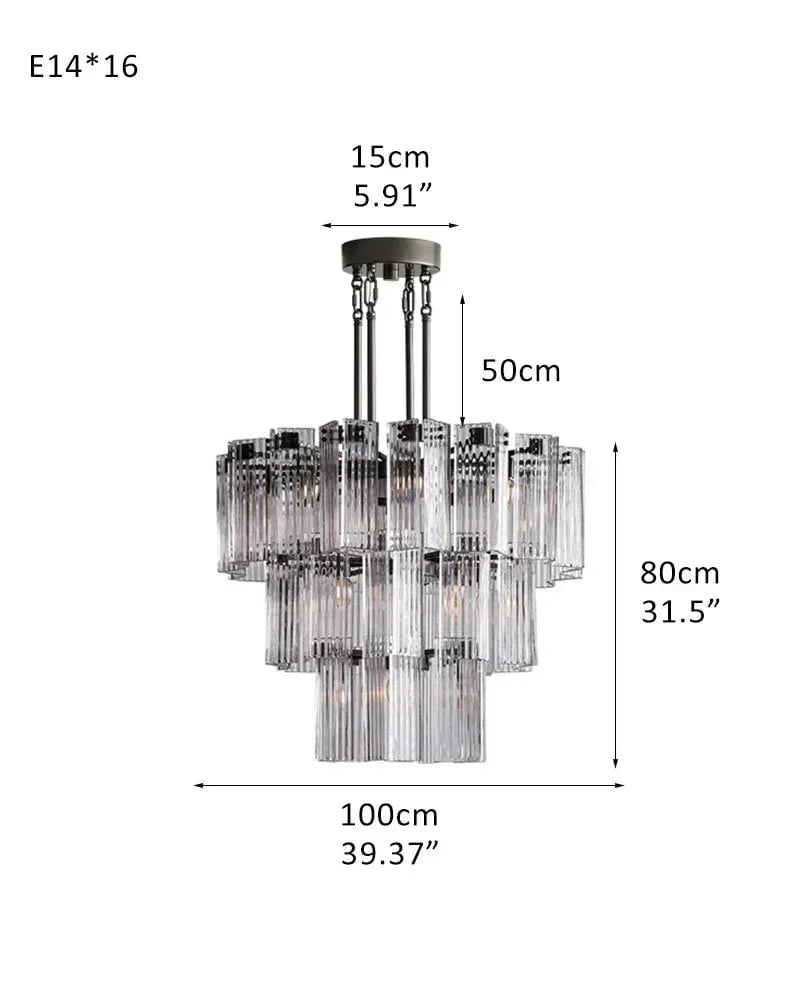 Saint-Cirq Series Geometric Chandelier | Large Round Geometric Hand-Arranged Reeded Glass and Steel, Brass and Black for Grand Entryways and Dining Rooms 3-Tier-L100CM L39.37" Black Frame + Clear Glass American chandelier