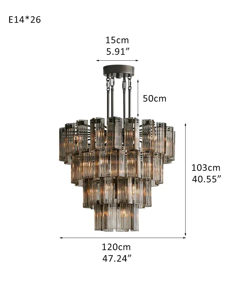 Saint-Cirq Series Geometric Chandelier | Large Round Geometric Hand-Arranged Reeded Glass and Steel, Brass and Black for Grand Entryways and Dining Rooms 4-Tier-L120CM L47.24" Black Frame + Smoke Glass American chandelier