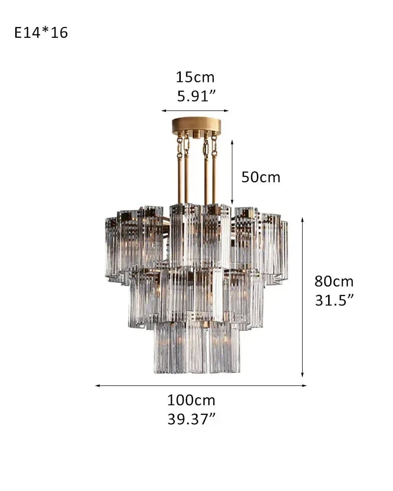 Saint-Cirq Series Geometric Chandelier | Tiered Round Hand-Arranged Reeded Glass and Sturdy Steel, Black Steel for Grand Entryways and Dining Rooms 3-Tier-L100CM L39.37" Gold Frame + Clear Glass American chandelier