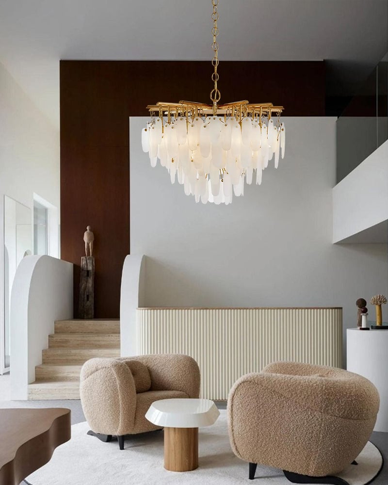 St. Moritz Series Geometric Chandelier | Large Tier Round Genuine Alabaster Stone, Aged Brass or Black Framework for Hallways and Foyers American chandelier