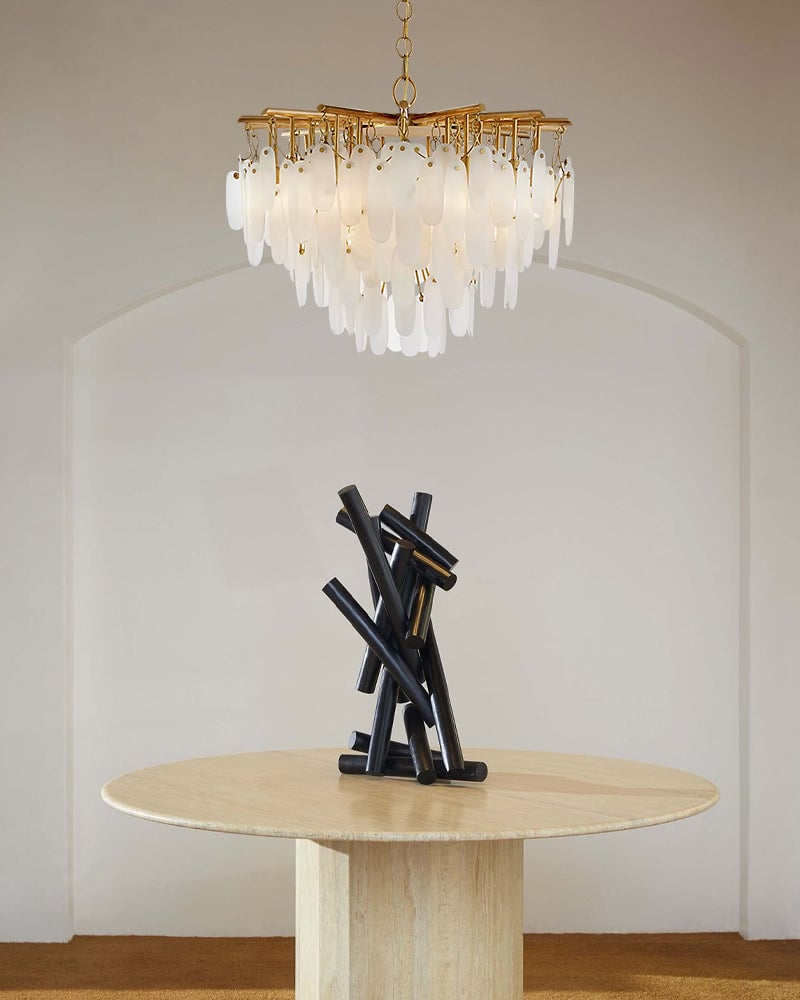 St. Moritz Series Geometric Chandelier | Large Tier Round Genuine Alabaster Stone, Aged Brass or Black Framework for Hallways and Foyers American chandelier