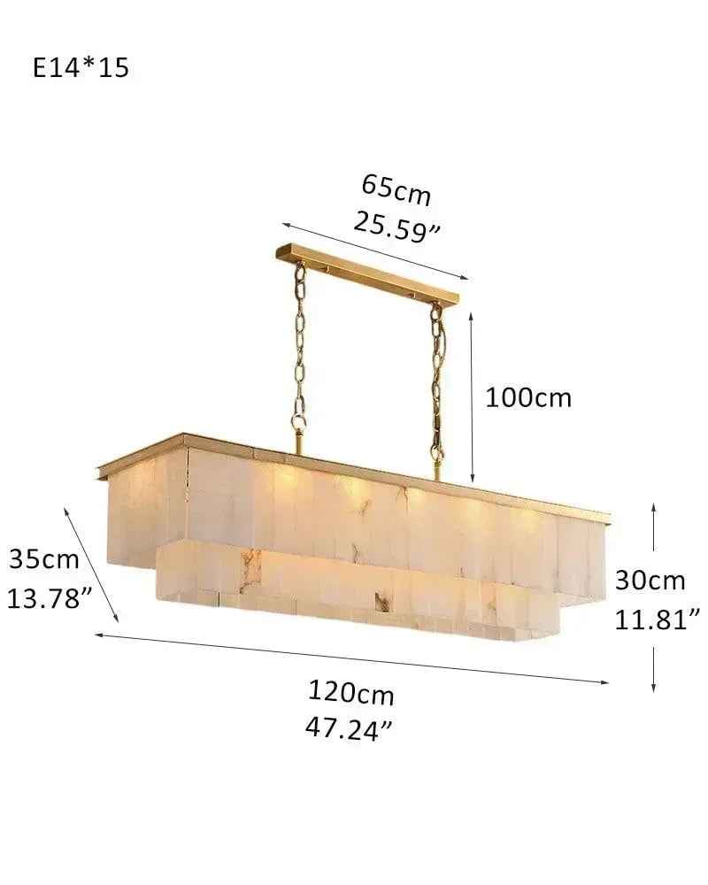 Stowe Series Geometric Chandelier | 4-Tier Round Solid copper frame with natural Spanish marble shades, Brass gold rust-resistant finish for Living rooms, bedrooms, and kitchens 15 light-L120*W35*H30CM L47.24*W13.78*H11.81" White + Gold American Vintage chandelier lamp