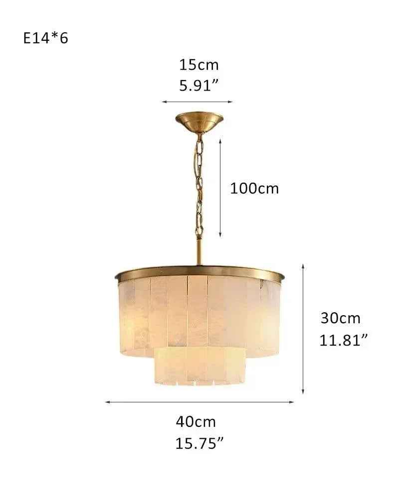 Stowe Series Geometric Chandelier | Double Tier Rectangular Solid copper frame with natural marble shade, Premium Brass Gold finish for Dining Rooms, Living Rooms, and Bedrooms 2 Tiers-D40*H30CM D15.75*H11.81" White + Gold American Vintage chandelier lamp