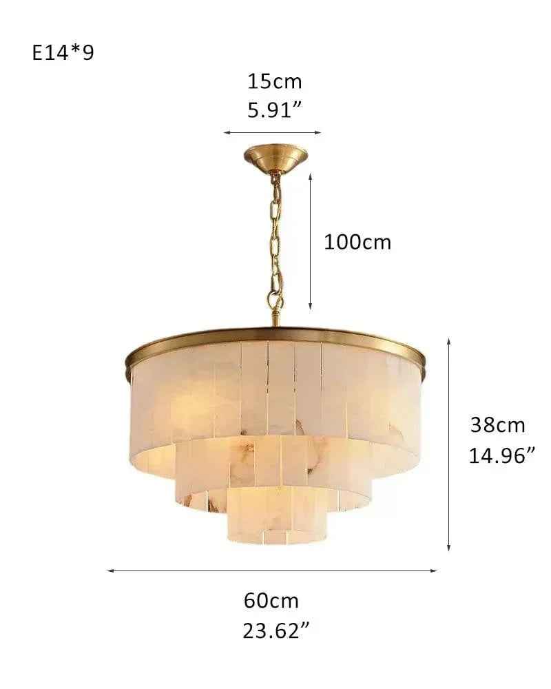 Stowe Series Geometric Chandelier | Multi-Tier Round Solid copper frame and natural marble shade, Brass and gold rust-resistant finish for Living rooms, bedrooms, and kitchens American Vintage chandelier lamp