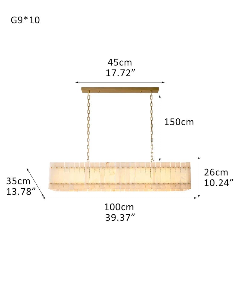 Val d’Isère Series Architectural Chandelier | Linear Tiered Hand-carved alabaster panels and mid-century steel, Mid-century steel finish for Dining rooms, foyers, and offices 10-light-L100CM L40" Brass American Vintage chandelier lamp