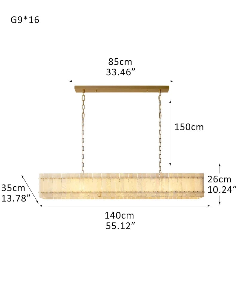 Val d’Isère Series Architectural Chandelier | Linear Tiered Hand-carved alabaster panels and mid-century steel, Mid-century steel finish for Dining rooms, foyers, and offices 16-light-L140CM L55" Brass American Vintage chandelier lamp
