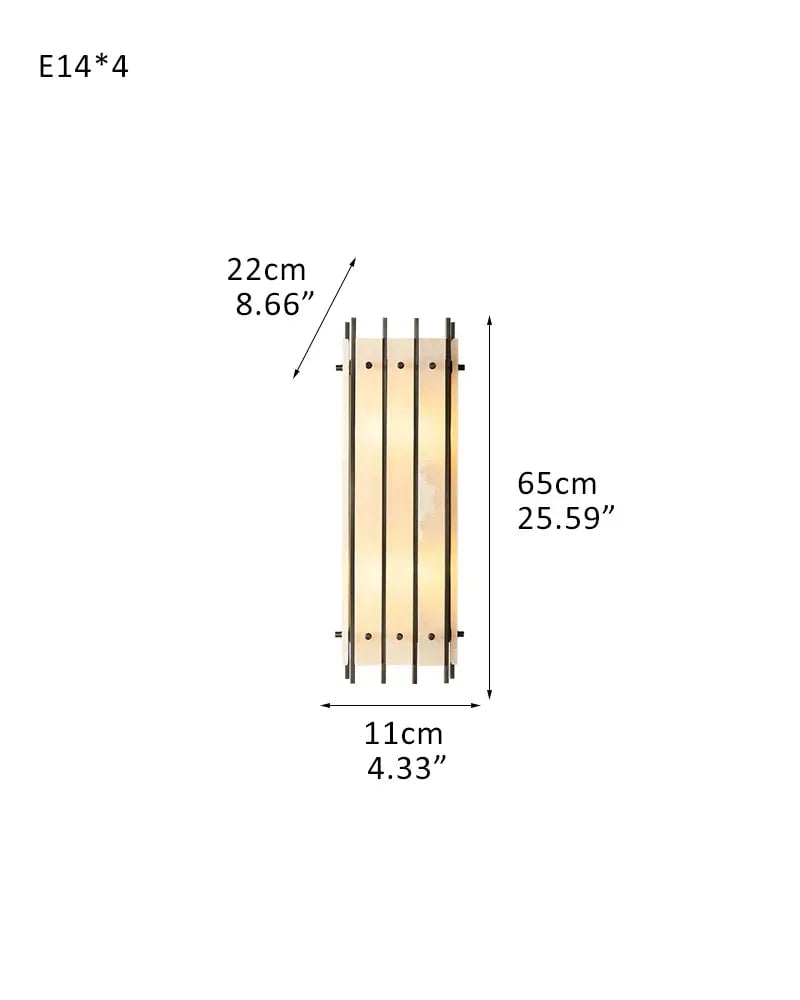 Val d’Isère Series Architectural Wall Sconce | Tiered Alabaster Handcrafted Alabaster panels and mid-century steel, Premium Steel finish for Hallways and Living Spaces 4-light-L11*W22*H65CM L4"*W9"*H26" Black Flush Mounted Wall Sconce Lamp