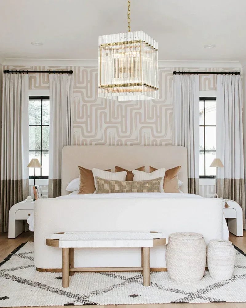 Val d’Isère Series Prismatic Chandelier | Double Tier Electroplated metal structure with unique refractive crystal panels, Antiqued Brass and Black Steel finish for Dining rooms, foyers, and staircases American chandelier