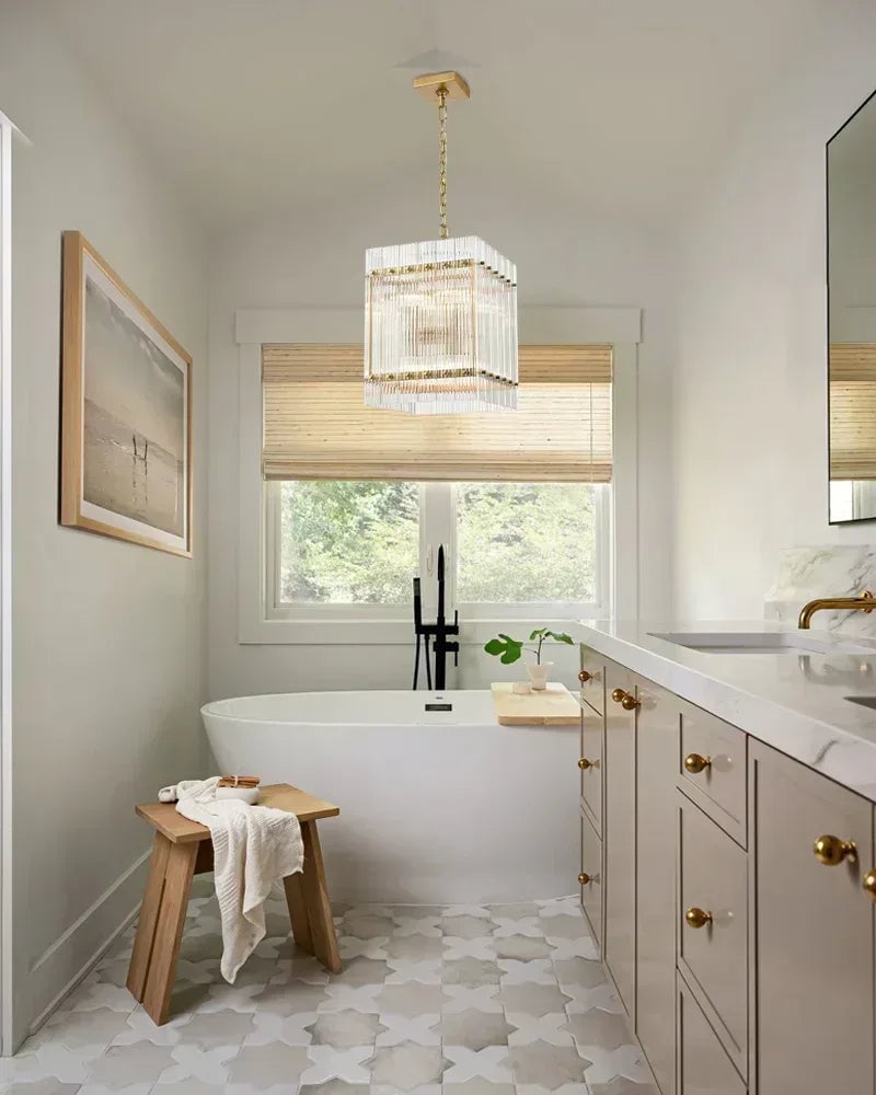 Val d’Isère Series Prismatic Chandelier | Double Tier Electroplated metal structure with unique refractive crystal panels, Antiqued Brass and Black Steel finish for Dining rooms, foyers, and staircases American chandelier