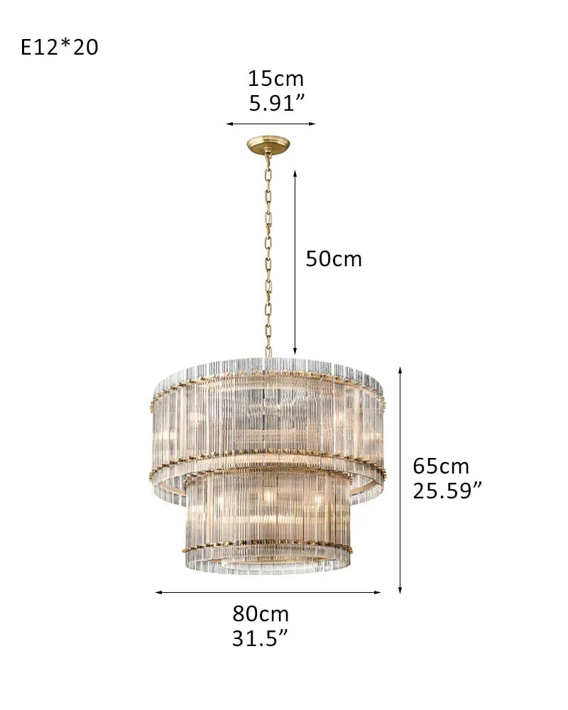Val d’Isère Series Prismatic Chandelier | Double Tier Electroplated metal structure with unique refractive crystal panels, Antiqued Brass and Black Steel finish for Dining rooms, foyers, and staircases 3-Tier-D80*H45CM D31.5"*H17.7"(20 lights) Brass American chandelier