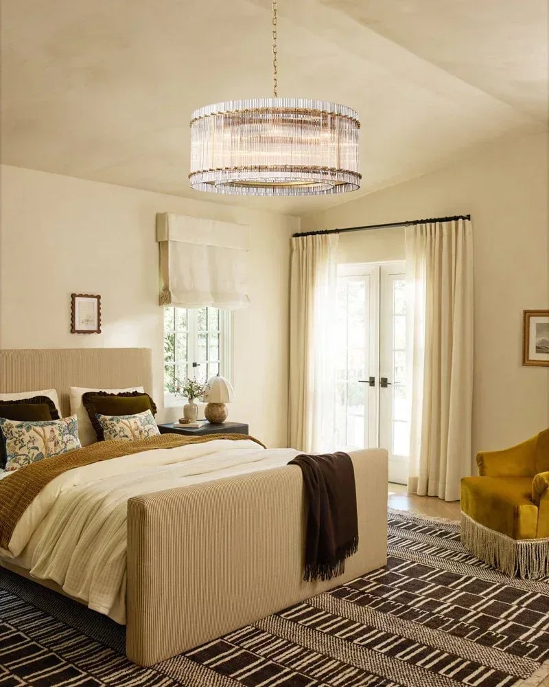 Val d’Isère Series Prismatic Chandelier | Double Tier Electroplated metal structure with unique refractive crystal panels, Antiqued Brass and Black Steel finish for Dining rooms, foyers, and staircases American chandelier