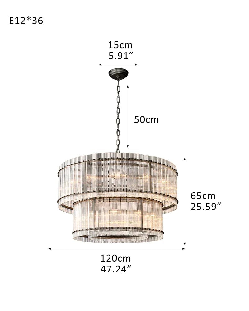 Val d’Isère Series Prismatic Chandelier | Double Tier Electroplated metal structure with unique refractive crystal panels, Antiqued Brass and Black Steel finish for Dining rooms, foyers, and staircases 3-Tier-D120*H45CM D47.2"*H17.7"(36 lights) Black American chandelier