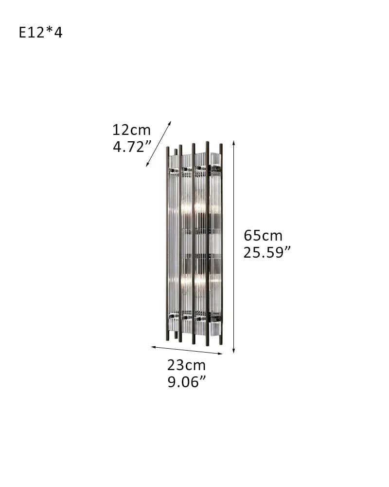 Val d’Isère Series Refractive Chandelier | Round Strip Glass Electroplated metal structure with unique glass panels, Antiqued Brass and Black Steel for Dining rooms, foyers, and staircases 4-light-L23*H65CM L9.06"*H25.59"(Sconces) Black American chandelier