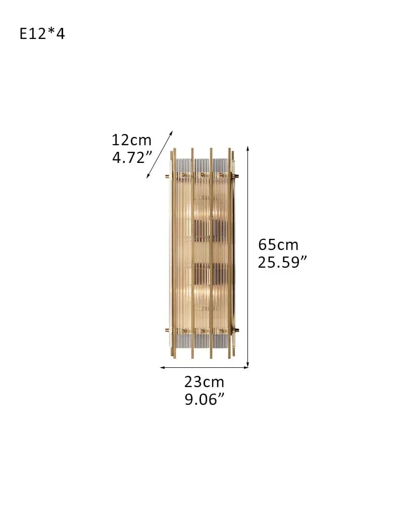 Val d’Isère Series Refractive Chandelier | Round Strip Glass Electroplated metal structure with unique glass panels, Antiqued Brass and Black Steel for Dining rooms, foyers, and staircases 4-light-L23*H65CM L9.06"*H25.59"(Sconces) Brass American chandelier