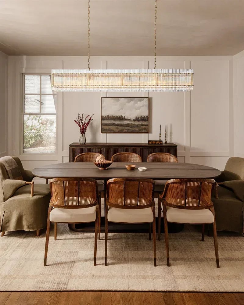 Val d’Isère Series Refractive Chandelier | Round Strip Glass Electroplated metal structure with unique glass panels, Antiqued Brass and Black Steel for Dining rooms, foyers, and staircases American chandelier