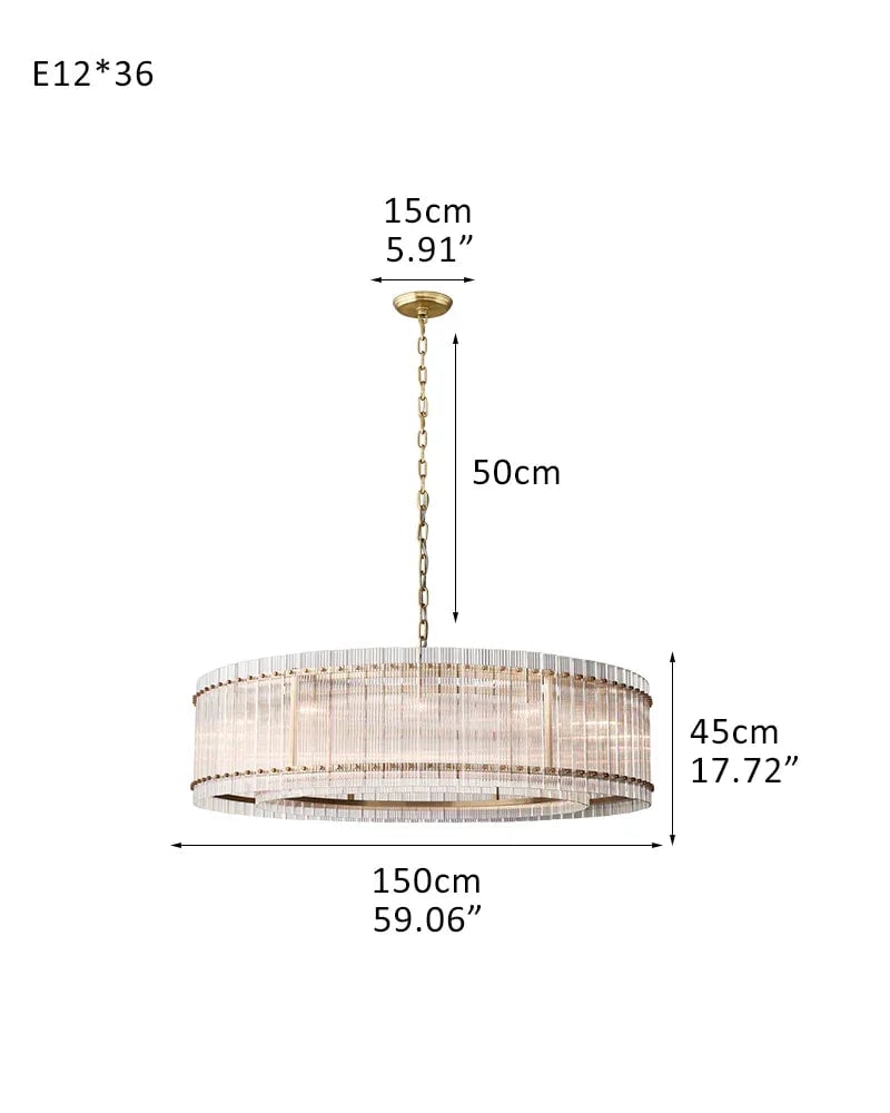 Val d’Isère Series Refractive Chandelier | Round Strip Glass Electroplated metal structure with unique glass panels, Antiqued Brass and Black Steel for Dining rooms, foyers, and staircases 36-light-D150*H45CM D59.1"*H17.7" Brass American chandelier