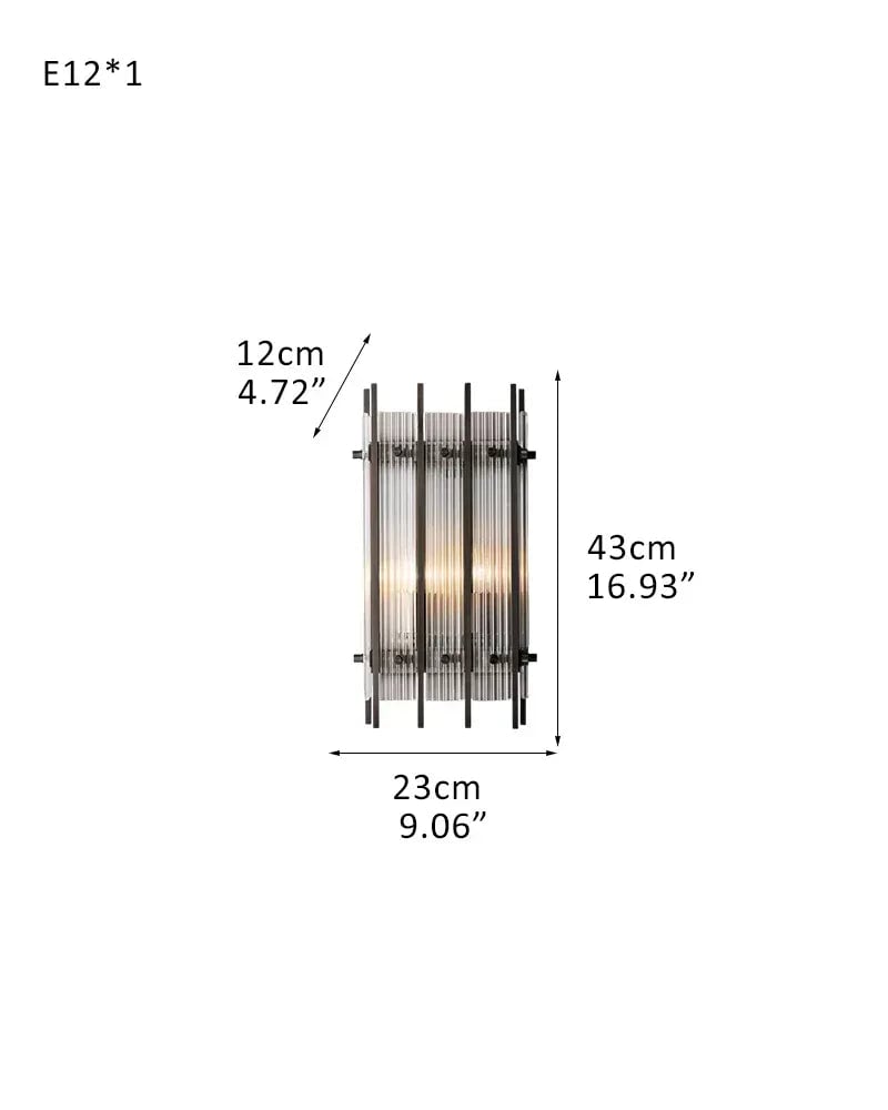 Val d’Isère Series Refractive Chandelier | Round Strip Glass Electroplated metal structure with unique glass panels, Antiqued Brass and Black Steel for Dining rooms, foyers, and staircases 2-light-L23*H43CM L9.06"*H16.93"(Sconces) Black American chandelier