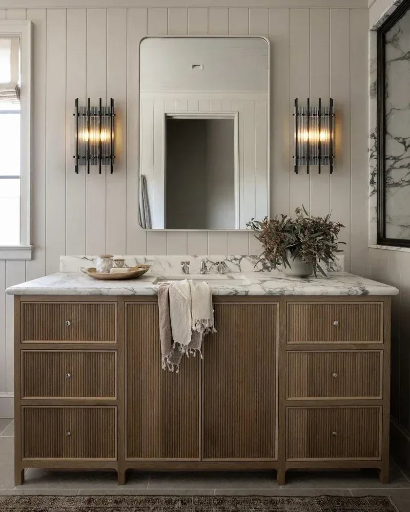 Val d’Isère Series Refractive Chandelier | Round Strip Glass Electroplated metal structure with unique glass panels, Antiqued Brass and Black Steel for Dining rooms, foyers, and staircases American chandelier