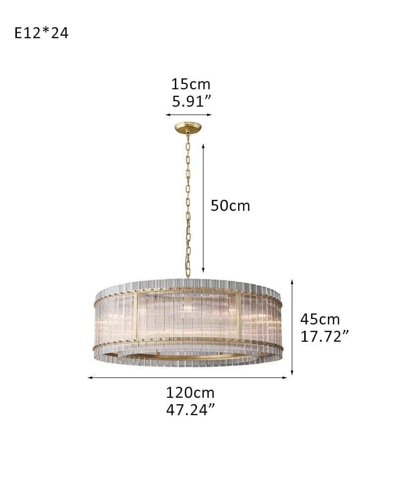 Val d’Isère Series Refractive Chandelier | Round Strip Glass Electroplated metal structure with unique glass panels, Antiqued Brass and Black Steel for Dining rooms, foyers, and staircases 24-light-D120*H45CM D47.2"*H17.7" Brass American chandelier