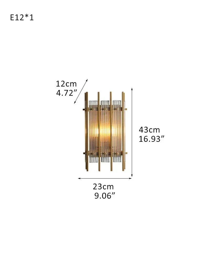 Val d’Isère Series Refractive Chandelier | Round Strip Glass Electroplated metal structure with unique glass panels, Antiqued Brass and Black Steel for Dining rooms, foyers, and staircases 2-light-L23*H43CM L9.06"*H16.93"(Sconces) Brass American chandelier