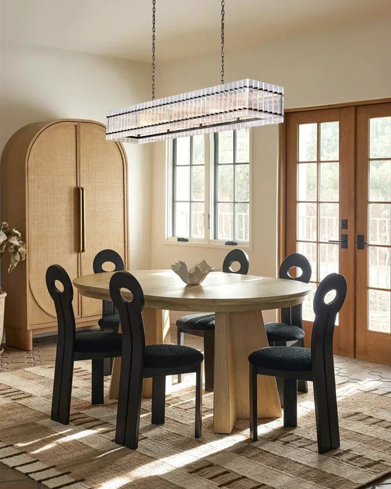 Val d’Isère Series Refractive Chandelier | Round Strip Glass Electroplated metal structure with unique glass panels, Antiqued Brass and Black Steel for Dining rooms, foyers, and staircases American chandelier