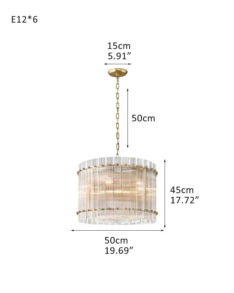 Val d’Isère Series Refractive Chandelier | Round Strip Glass Electroplated metal structure with unique glass panels, Antiqued Brass and Black Steel for Dining rooms, foyers, and staircases 6-light-D50*H45CM D19.7"*H17.7" Brass American chandelier