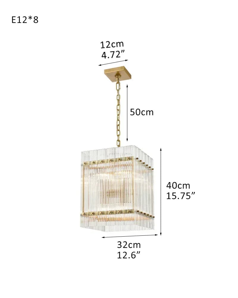 Val d’Isère Series Refractive Chandelier | Round Strip Glass Electroplated metal structure with unique glass panels, Antiqued Brass and Black Steel for Dining rooms, foyers, and staircases 8-light-D32*H43CM D12.6"*H15.75" Brass American chandelier