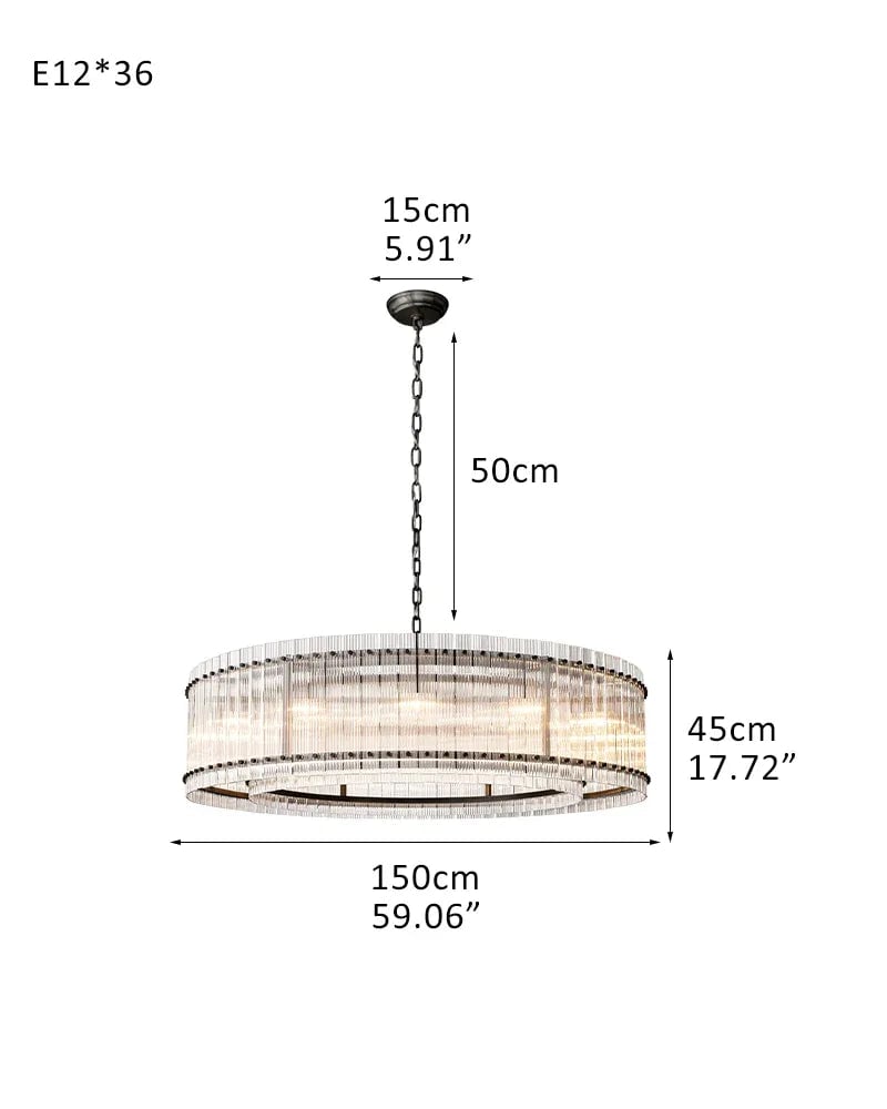 Val d’Isère Series Refractive Chandelier | Round Strip Glass Electroplated metal structure with unique glass panels, Antiqued Brass and Black Steel for Dining rooms, foyers, and staircases 36-light-D150*H45CM D59.1"*H17.7" Black American chandelier