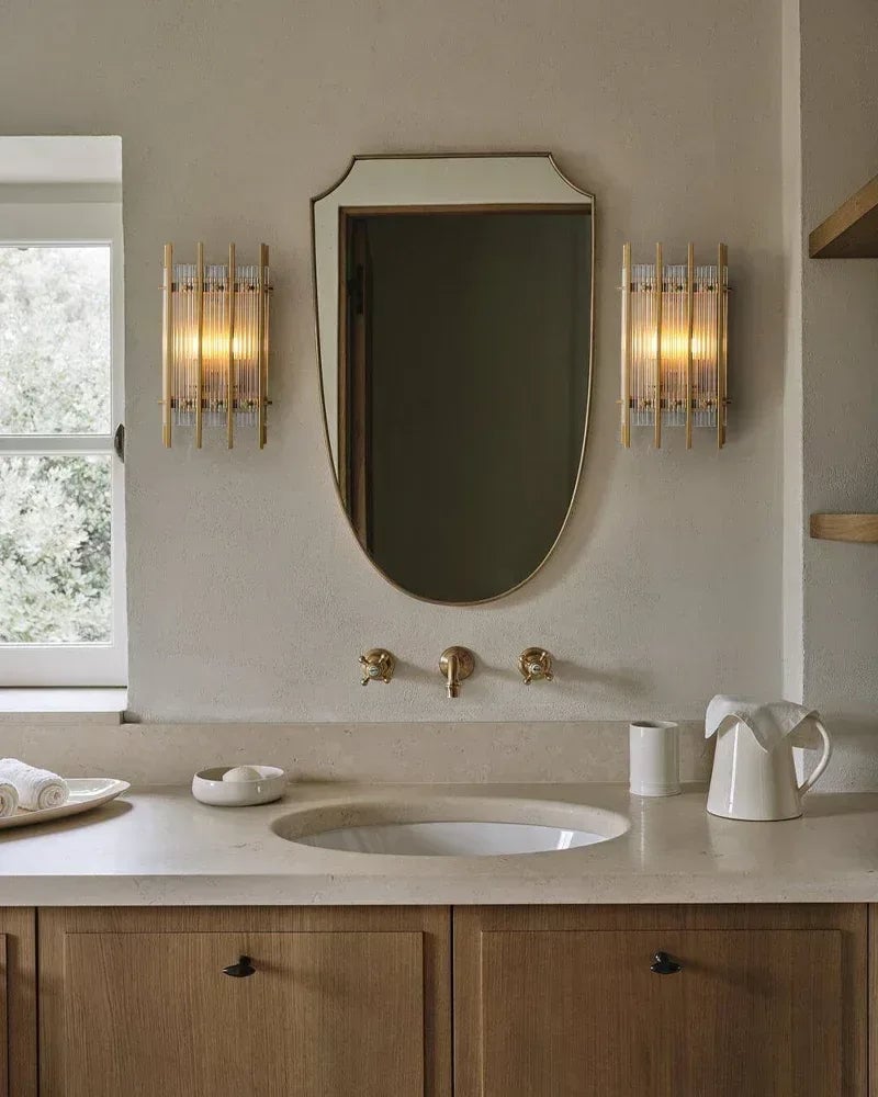 Val d’Isère Series Refractive Wall Sconce | Ribbed Glass Panels Ribbed glass panels with electroplated metal structure, Sophisticated metallic finish for Dining rooms, foyers, and staircases Modern Art Design Wall Lamp