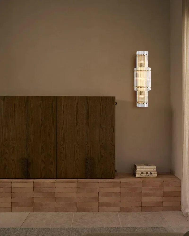 Val d’Isère Series Refractive Wall Sconce | Ribbed Glass Panels Ribbed glass panels with electroplated metal structure, Sophisticated metallic finish for Dining rooms, foyers, and staircases Modern Art Design Wall Lamp