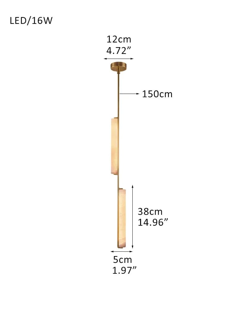 Valence Series Architectural Pendant Light | Vertical Linear Raw Veined Alabaster and Lacquered Burnished Brass, Lacquered Burnished Brass and Black Rod for Dining Rooms and Gallery Spaces 1P-D5*H38CM D2"*H15" Brass + White American Vintage chandelier lamp