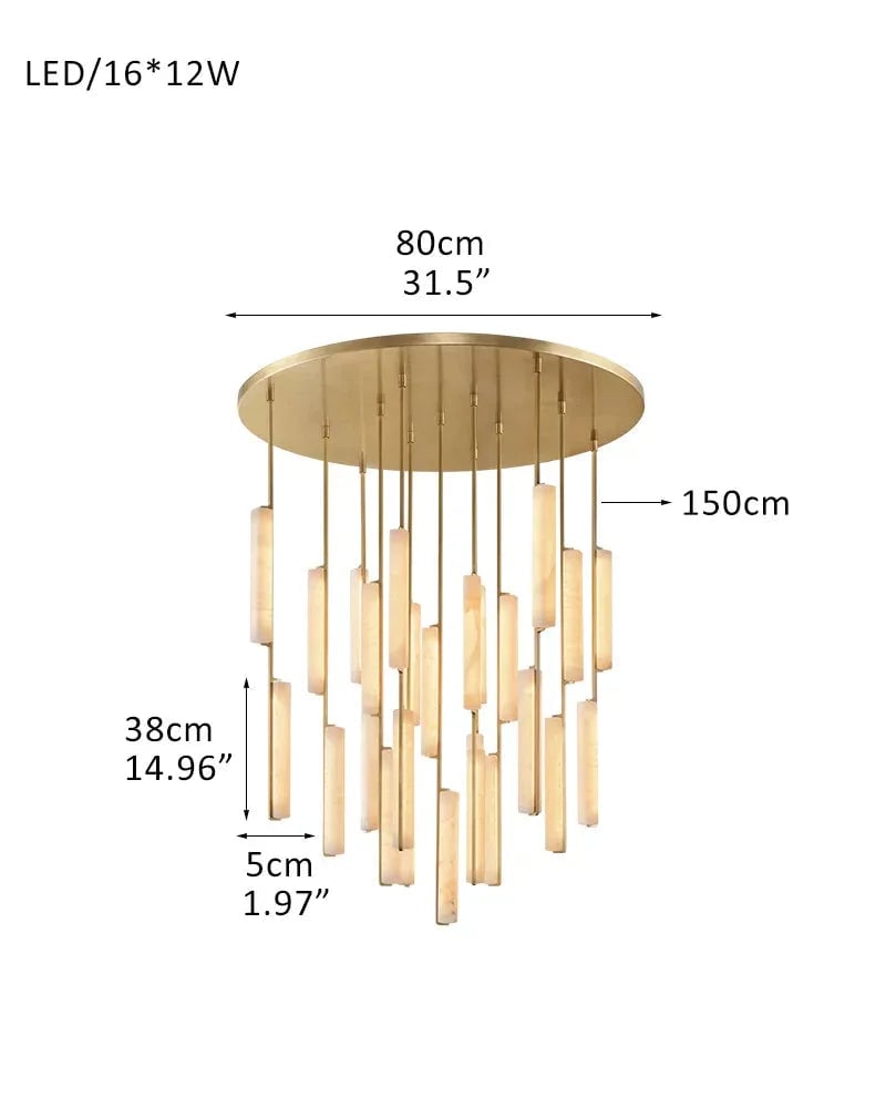 Valence Series Architectural Pendant Light | Vertical Linear Raw Veined Alabaster and Lacquered Burnished Brass, Lacquered Burnished Brass and Black Rod for Dining Rooms and Gallery Spaces 12P-D5*H38CM D2"*H15" Brass + White American Vintage chandelier lamp