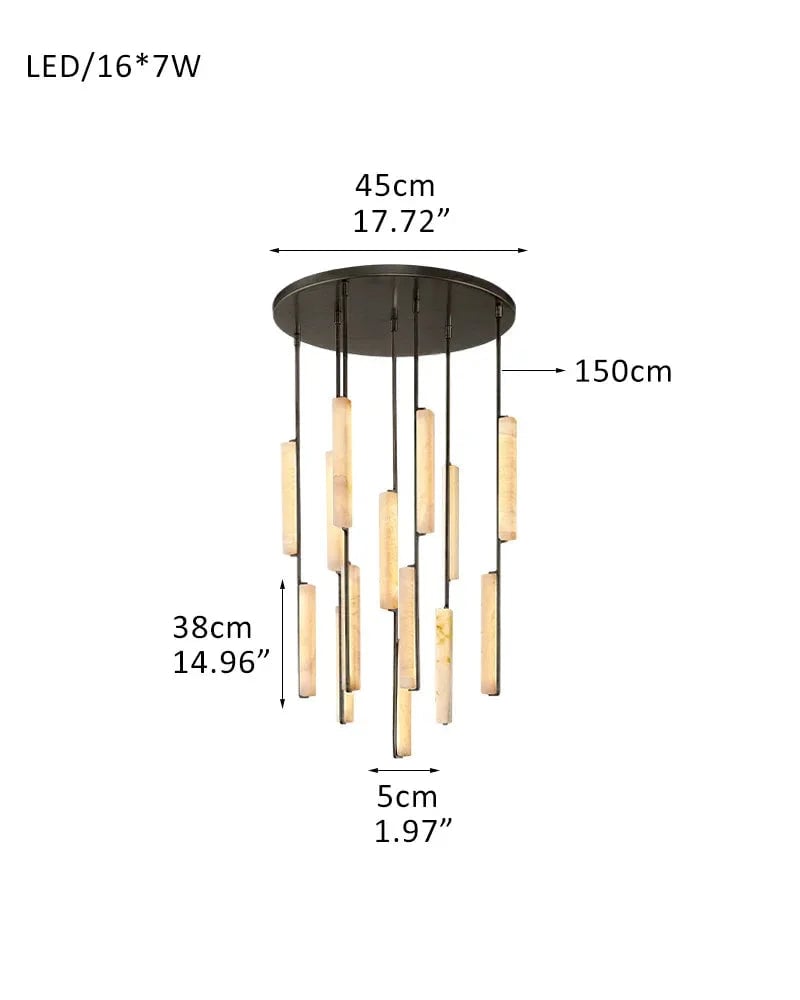 Valence Series Architectural Pendant Light | Vertical Linear Raw Veined Alabaster and Lacquered Burnished Brass, Lacquered Burnished Brass and Black Rod for Dining Rooms and Gallery Spaces 7P-D5*H38CM D2"*H15" Black + White American Vintage chandelier lamp