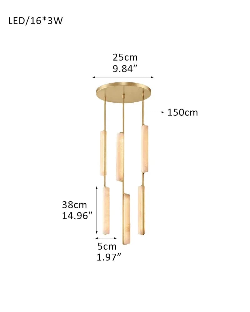 Valence Series Architectural Pendant Light | Vertical Linear Raw Veined Alabaster and Lacquered Burnished Brass, Lacquered Burnished Brass and Black Rod for Dining Rooms and Gallery Spaces 3P-D5*H38CM D2"*H15" Brass + White American Vintage chandelier lamp