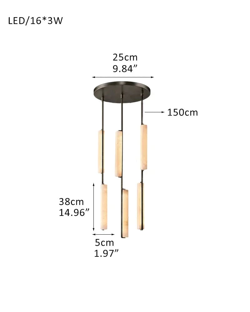 Valence Series Architectural Pendant Light | Vertical Linear Raw Veined Alabaster and Lacquered Burnished Brass, Lacquered Burnished Brass and Black Rod for Dining Rooms and Gallery Spaces 3P-D5*H38CM D2"*H15" Black + White American Vintage chandelier lamp