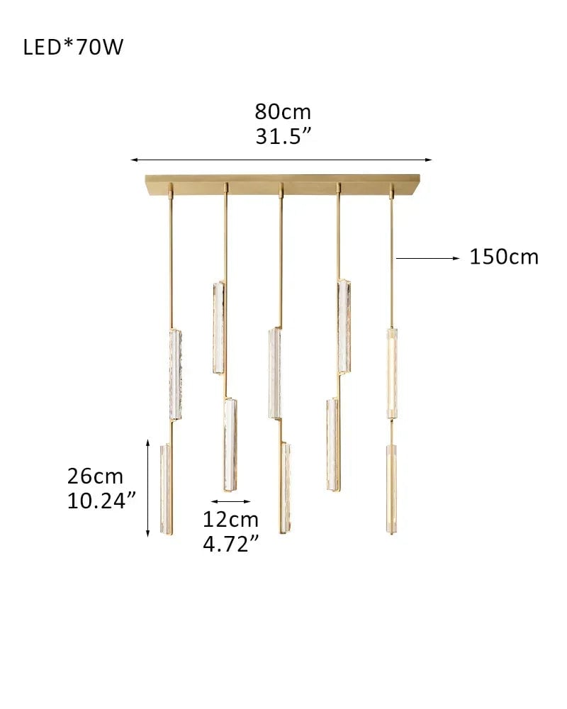 Valence Series Prismatic Chandelier | Vertical Brass Drops Meticulously crafted clear prisms and structural brass, Warm metallic brass finish for Dining Rooms and Living Areas 5-light-D12CM D4.7"-Linear Brass American chandelier