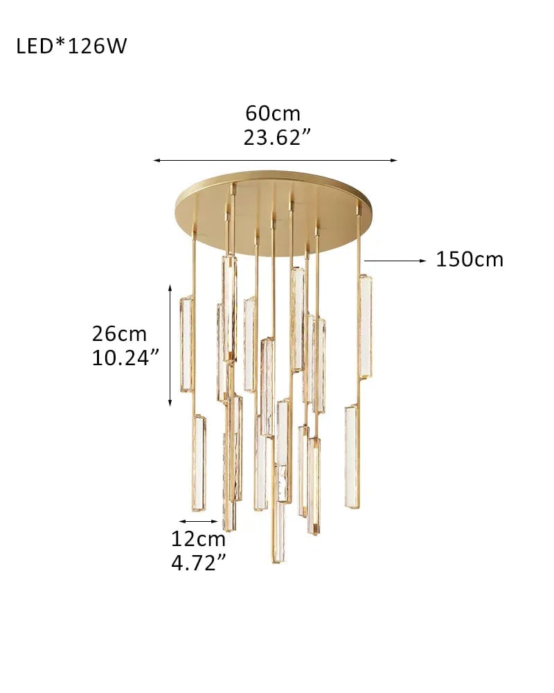 Valence Series Prismatic Chandelier | Vertical Brass Drops Meticulously crafted clear prisms and structural brass, Warm metallic brass finish for Dining Rooms and Living Areas 9-light-D12CM D4.7" Brass American chandelier