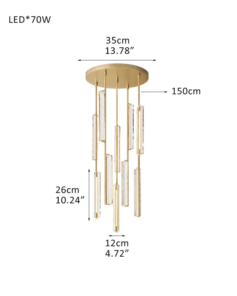 Valence Series Prismatic Chandelier | Vertical Brass Drops Meticulously crafted clear prisms and structural brass, Warm metallic brass finish for Dining Rooms and Living Areas 5-light-D12CM D4.7" Brass American chandelier