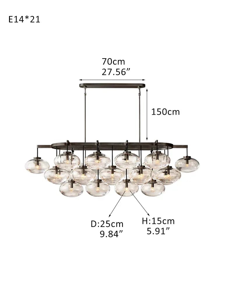 Vence Series Geometric Chandelier | Rectangular Clear Glass Shades with Freeform Cords, Polished Black Canopy for Dining Tables and Kitchen Islands 21-light-L183*W91*H115CM L53.94“W35.83"*H45.28" Black American Vintage chandelier lamp