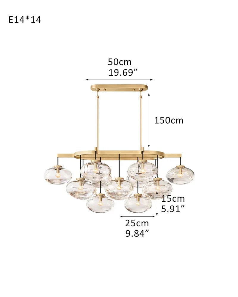 Vence Series Geometric Chandelier | Rectangular Clear Glass Shades with Freeform Cords, Polished Black Canopy for Dining Tables and Kitchen Islands 14-light-L137*W91*H115CM L53.94“W35.83"*H45.28" Brass American Vintage chandelier lamp