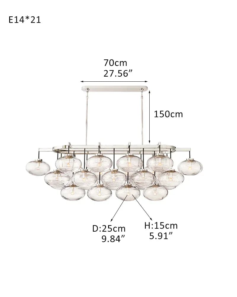 Vence Series Geometric Chandelier | Rectangular Clear Glass Shades with Freeform Cords, Polished Black Canopy for Dining Tables and Kitchen Islands 21-light-L183*W91*H115CM L53.94“W35.83"*H45.28" Silver American Vintage chandelier lamp