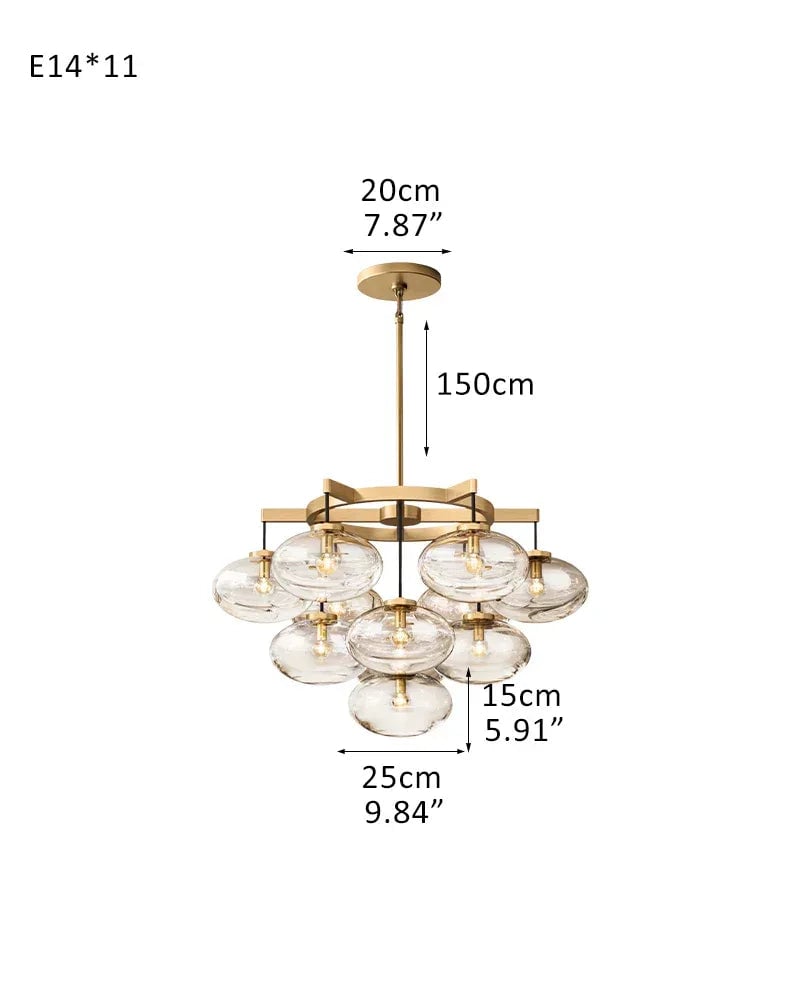 Vence Series Geometric Chandelier | Rectangular Clear Glass Shades with Freeform Cords, Polished Black Canopy for Dining Tables and Kitchen Islands 11-light-D91*H115CM D35.83“*H45.28" Brass American Vintage chandelier lamp