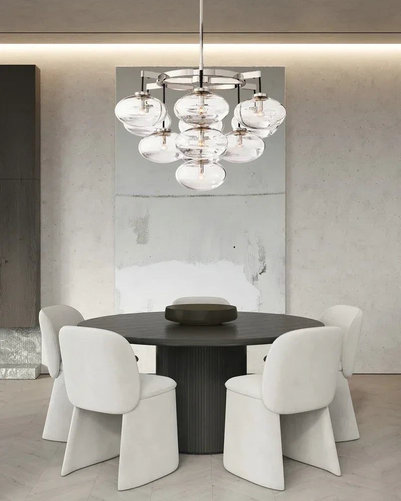 Vence Series Geometric Chandelier | Rectangular Clear Glass Shades with Freeform Cords, Polished Black Canopy for Dining Tables and Kitchen Islands American Vintage chandelier lamp