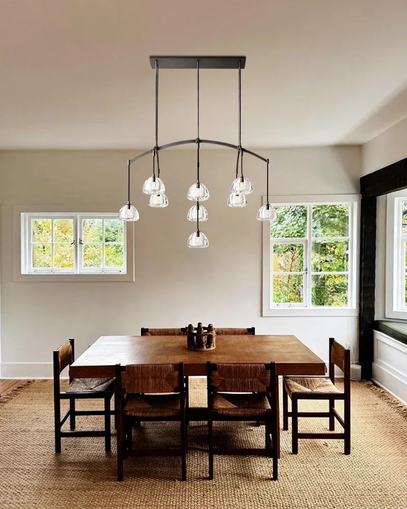Verbier Series Ethereal Chandelier | Crystal Dome Solid brass frame with lathe-carved solid crystal blocks, Black finish for Dining tables and grand living areas American chandelier