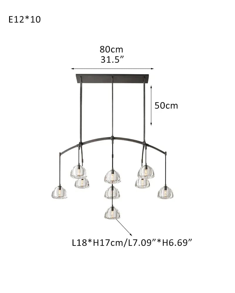 Verbier Series Ethereal Chandelier | Crystal Dome Solid brass frame with lathe-carved solid crystal blocks, Black finish for Dining tables and grand living areas 10-light-L137*W69*H93CM L54"*W27"*36" Black American chandelier
